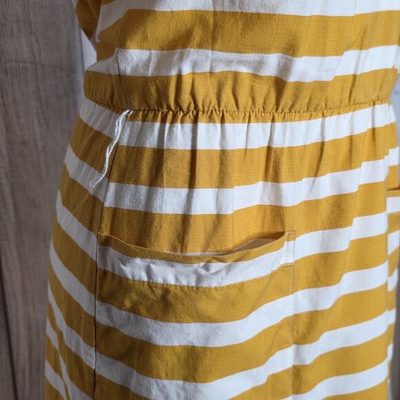 VTG 80s Katie MFG Mustard Stripe Dolman Pocket Dress ILGWU USA, sz Medium - Picture 3 of 9
